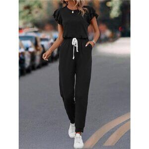 Ruffle Sleeve Drawstring Waist Casual Jumpsuit